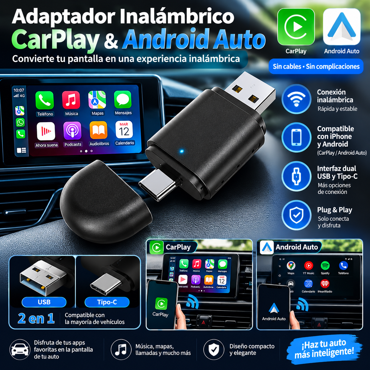 Adaptador para Carplay 2 en 1