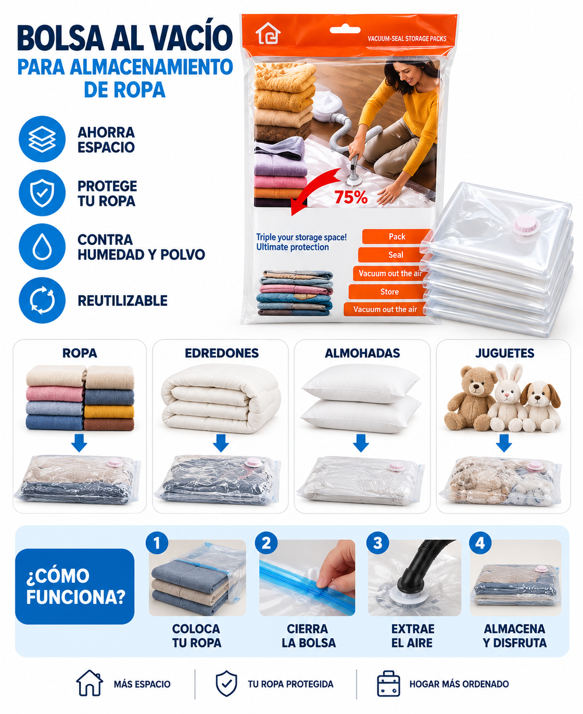 Bolsa p/ almacenamiento de ropa 2x1